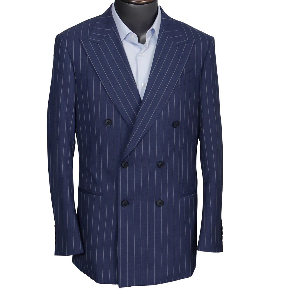 2022 Summer Tailored Suits Luxury 100% Wool Super 120 Pure Wool Suits Tailor Made Suits Navy Chalk Stripe Suit Custom Made Suits