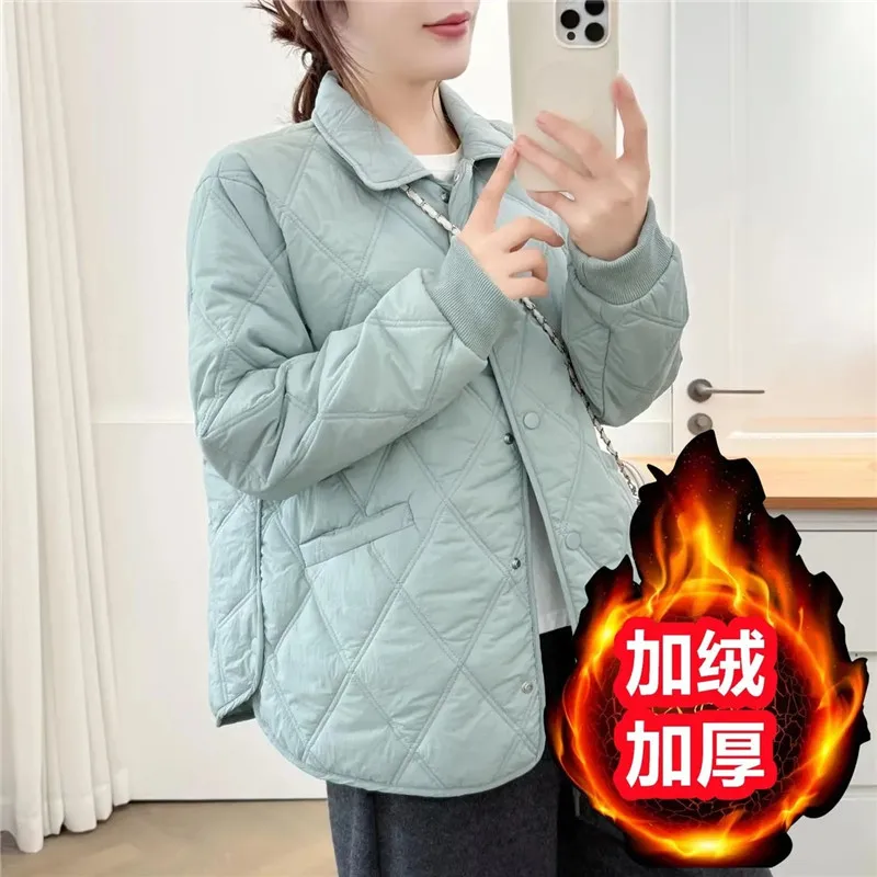 

Plus velvet women's loose coat 2026 winter new Female cotton-padded middle-aged mother Jacket Splicing Ladies fashion Overwear