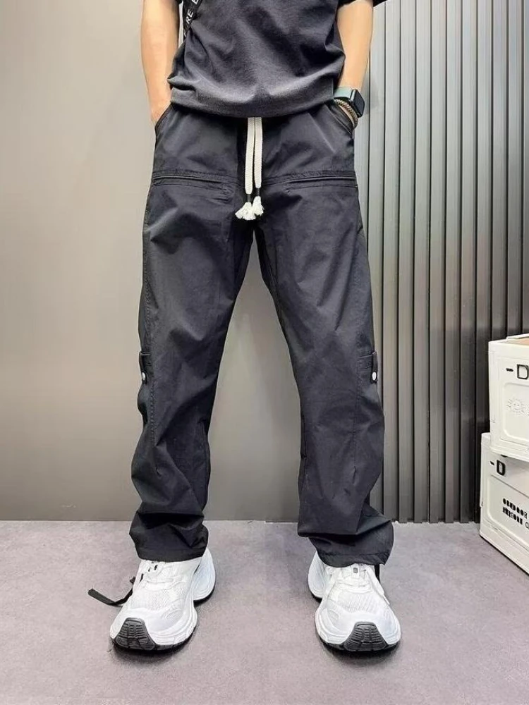オーバーサイズヒップホップ春夏ストレートカーゴパンツ男性 Techwear 高級ルーズ韓国スタイルデザイナー綿長ズボン男