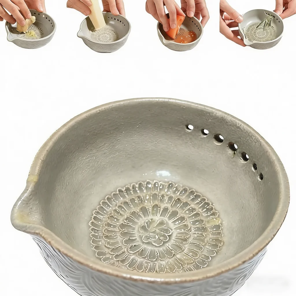 Creative Herb Grater Bowl Garlic Masher Tool Handmade Kitchen Gadget For Fresh Spice Ginger Paste Making Cooking Helper