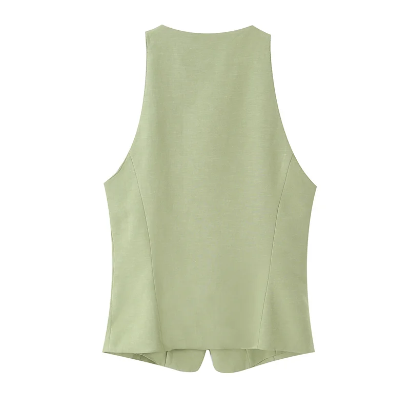 2026 Summer New Style Women's Vest Green Sleeveless Tie-Detail Simple Sexy Vest Waistcoat Casual Fashion Personalized Versatile
