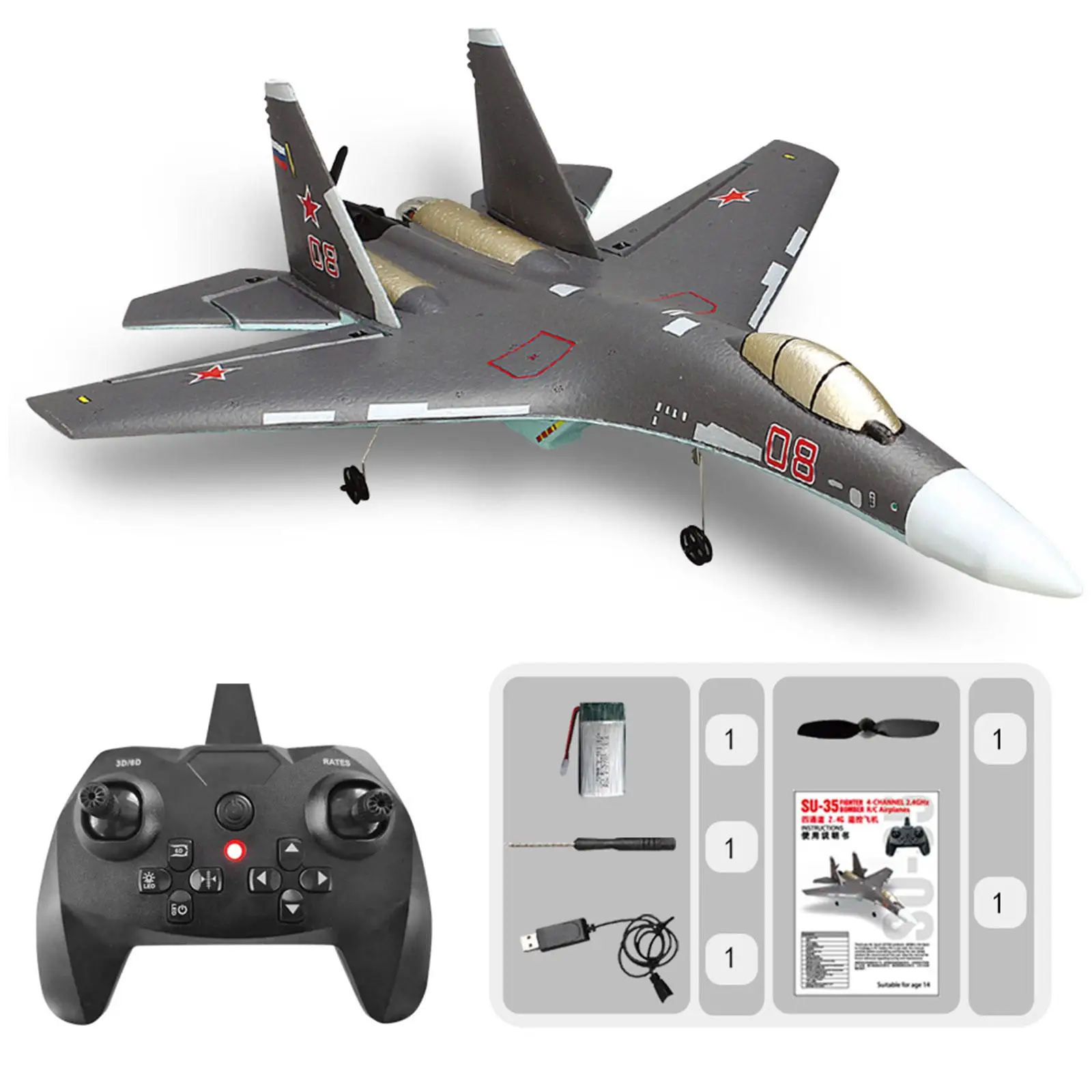 6 Axis Fighter 360° Intelligent Obstacle Avoidance 4CH Remote Control Airplane for Beginners Kids Outdoor Teens Holiday Gift