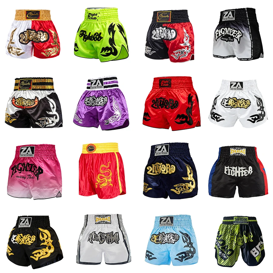 Adult Kids Muay Thai Kickboxing Shorts Quick Dry Satin Elastic Waist Combat Training Pants Boxing Fight Shorts for Men Women