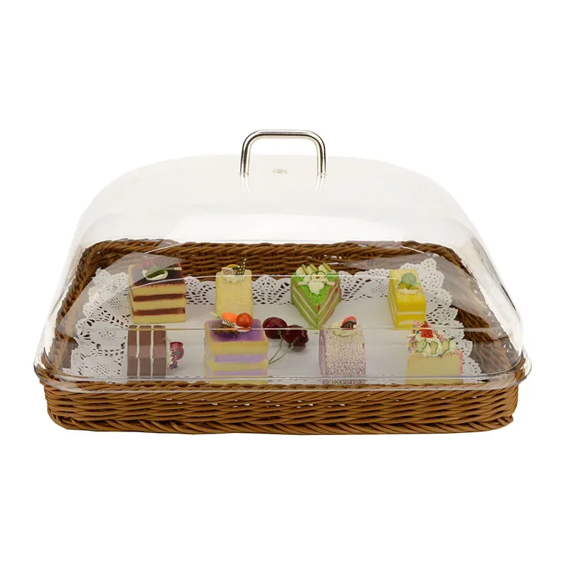 Faux rattan dessert tray with lid display plate bread basket