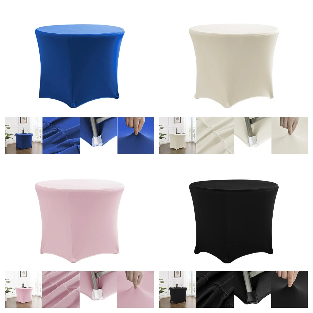 2PCS Decoration Polyester Spandex Round Tablecloths White/Black/Blue Hotel Party Wedding Table Covers Stretch Lycra Table Cloth