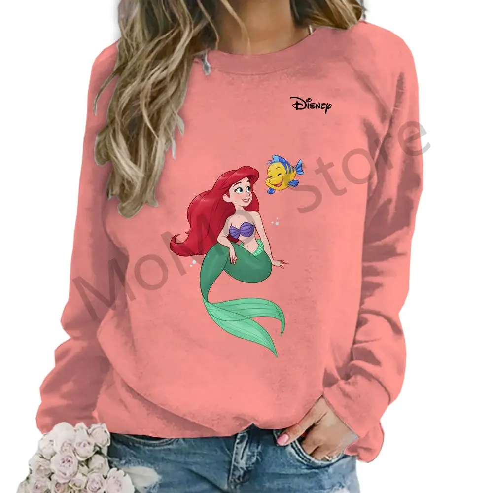 Women\'s Long Sleeve Sweatshirts O Neck Disney Princess Kawaii Clothes Fashion New Street Wear Streetwear Party Autumn 3D Print