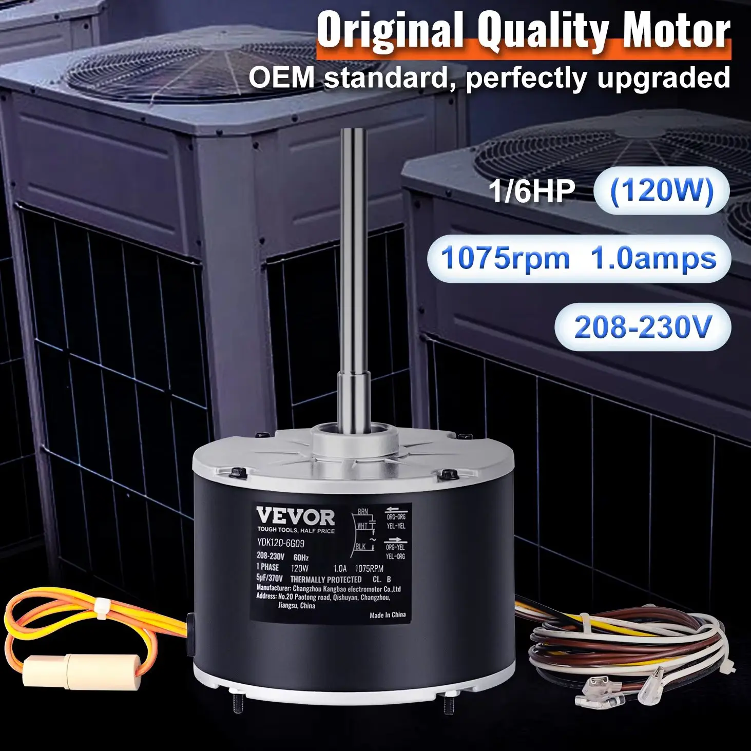 SucceBuy Condenser Fan Motor 208-230V 1075RPM OEM Standard Upgraded Condenser Single Phase Motor Explosion-proof Capacitor
