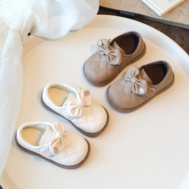 

Children Leather Shoes Bowknot Flower Spring Cover Toe Cute Girl's Flat Shoe Daily Chunky Hook-loop All-match Kids Shoe 21-30