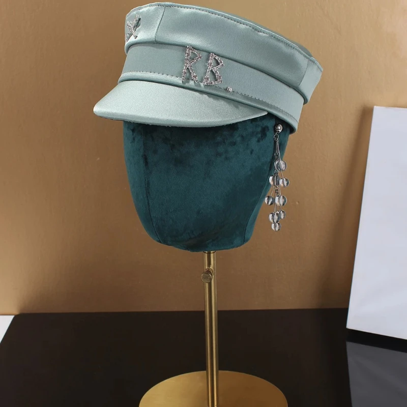 New Brand Designer Spring Summer Caps for Women Blue Newsboy Diamond Letter Embellished Satin Baker Boy Hat Boinas Para Hombre
