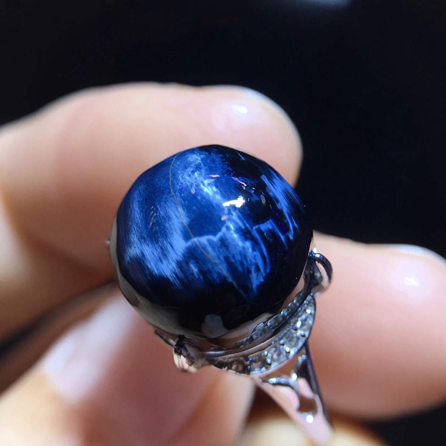Natural Blue Pietersite Adjustable Ring Namibia 925 Silver 12/12.1mm Pietersite Chatoyant Gemstone Ring AAAAAA