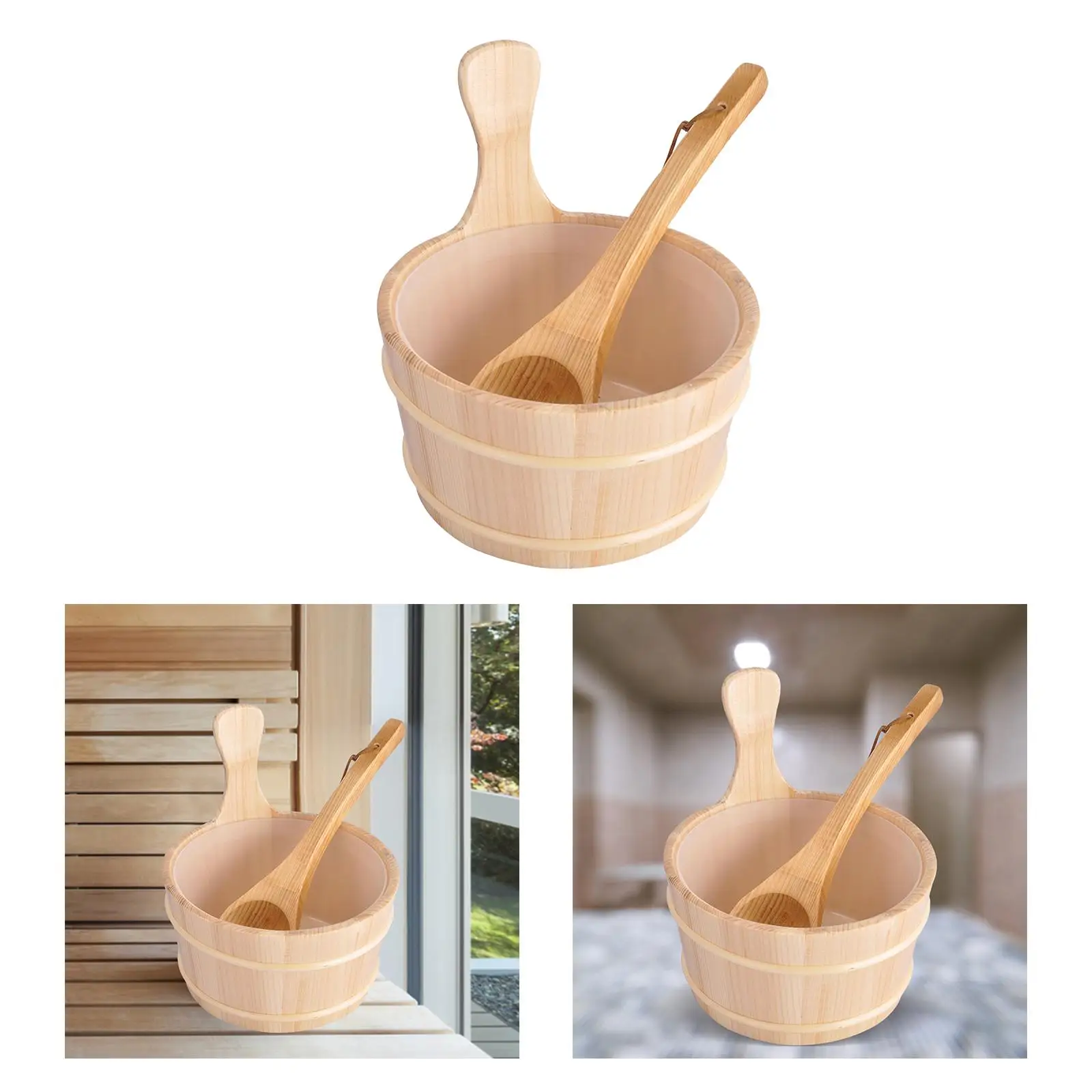 4L Wood Sauna Bucket with Ladle for Steam Room Personal Care