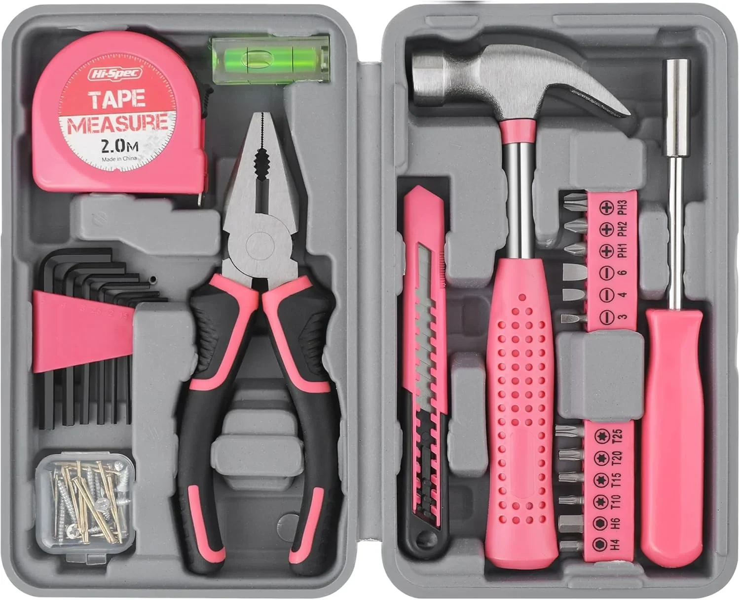 hi-spec-tool-set-25pc-pink-household-diy-tool-kit-for-women-small-mini-tool-box-set-of-starter-basic-ladies-tools