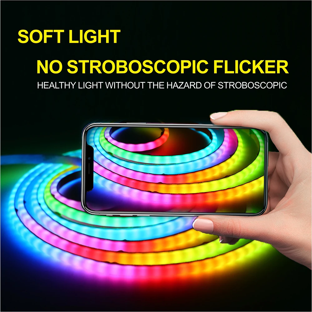 WS2812 3 مللي متر 240LED بلوتوث الذكية RGB COB قطاع تحكم APP التحكم 720 المصابيح/م أوضاع الموسيقى المنشطة الصوت تشغيل 5 فولت COB 240D