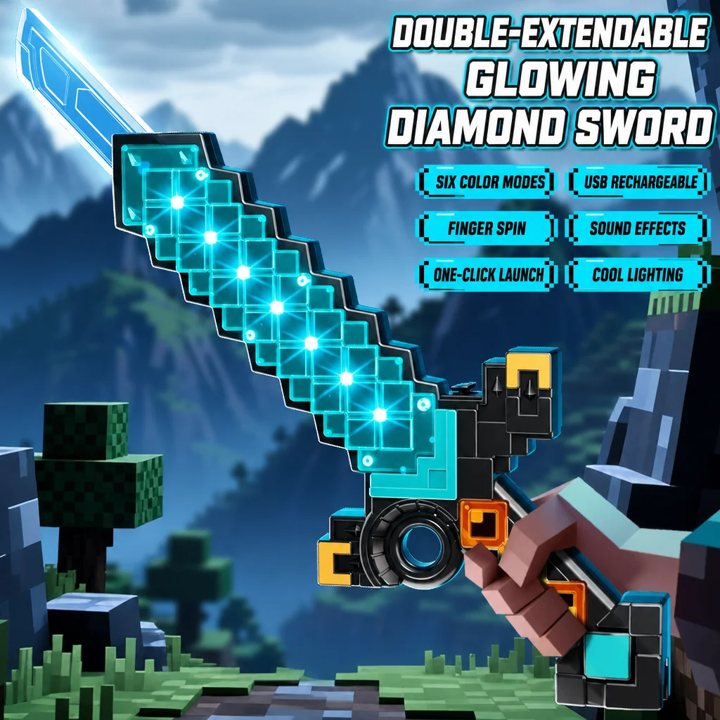 Retractable Dual-Blade Diamond Sword Lightsaber Toy, 6-Color Changing, Rotating & Sound Effects, USB Rechargeable, Kids Gift