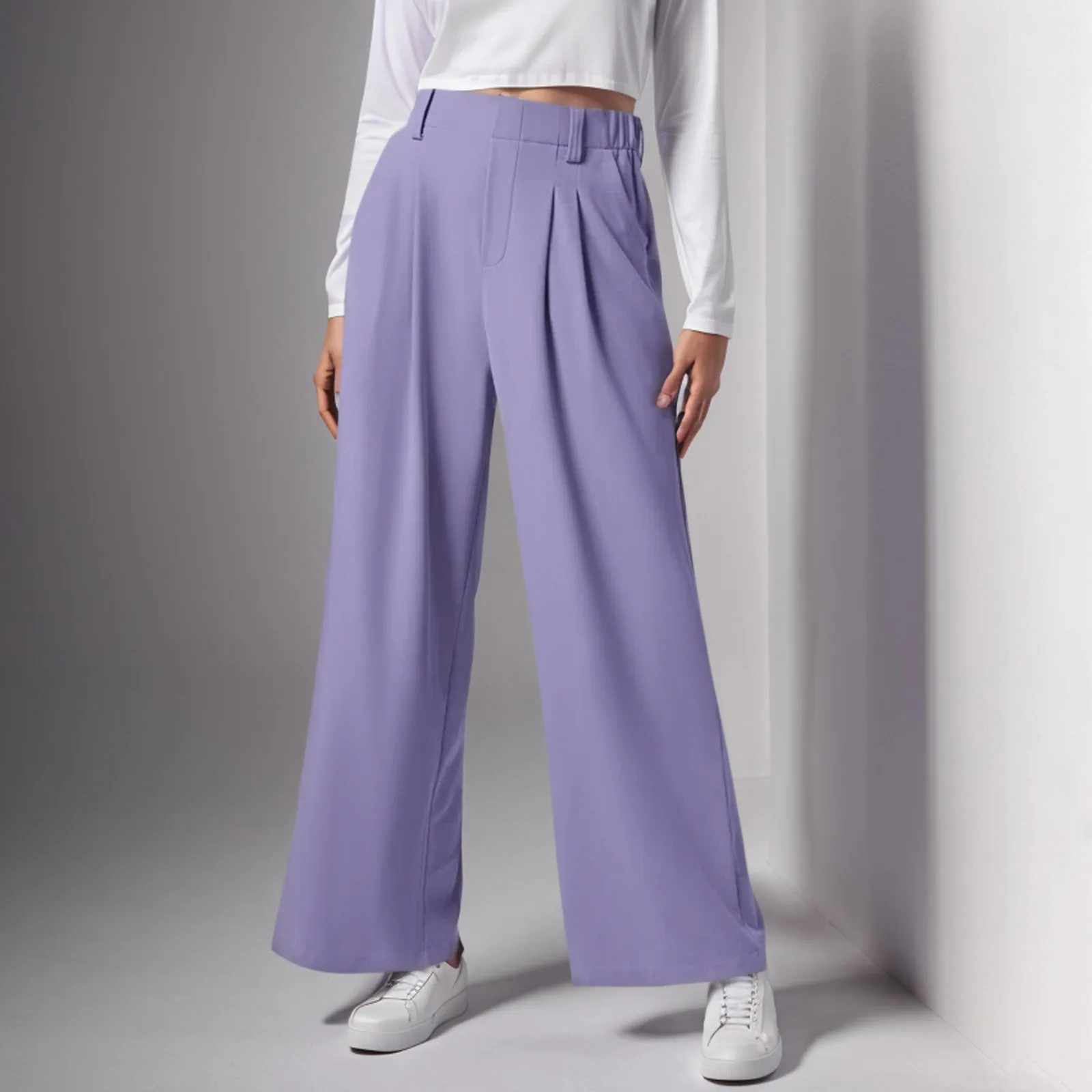 Pantalones de pierna ancha para mujer, Pantalón liso de cintura alta, holgado, informal, recto, elegante, moda coreana, novedad de 2024