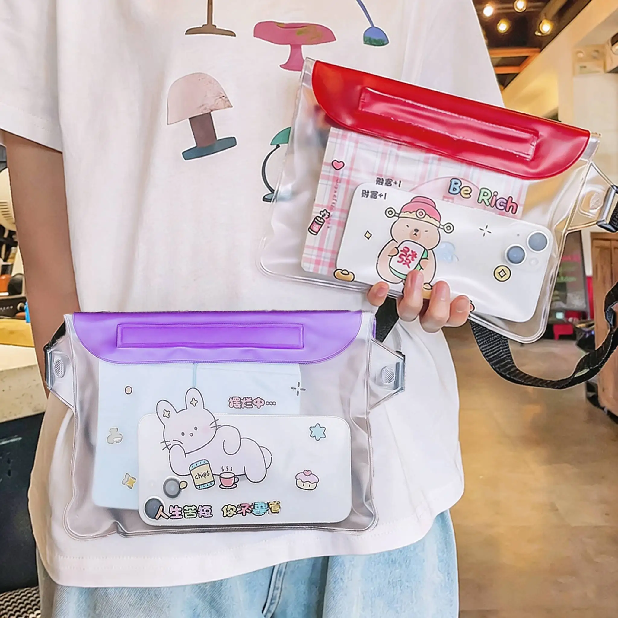 Pochette mobile étanche Capybara dessin animé avec accès tactile pour les loisirs aquatiques en plein air et le parc aquatique Songkran