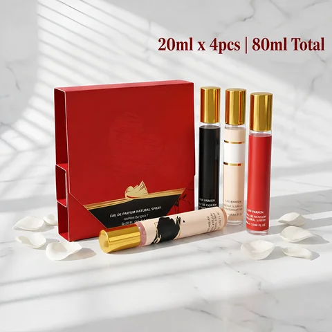 MYSTICAL 4pcs Women's Perfume Gift Set, Long Lasting EDP Fragrance Discovery Kit for Daily Wear, Romantic Dates & Travel, Red Rose, Creamy Peach, White Tea & Rich Vanilla, 0.68oz X 4 Travel Purse Spray, Luxury Beauty Collection for Her, Wife
