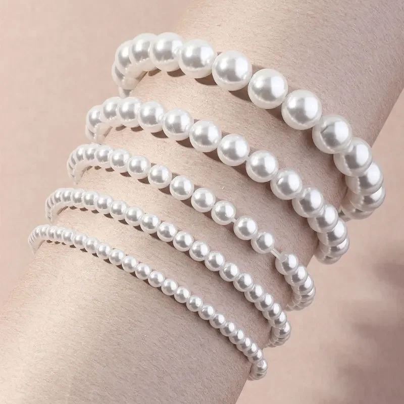 Pearl Beaded Bracelet Female 4/6/8/10/14MM Elastic String Bracelet Hand Jewelry Imitation Pearl Bracelet