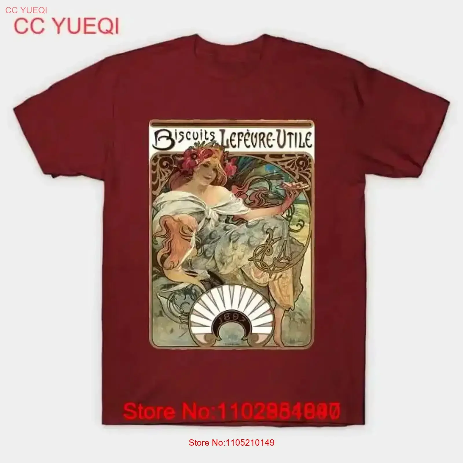 Vintage Art Nouveau Biscuits Lefevre Utile by Alphonse Mucha T Shirt S 5XL Fast vintage Washed Stretched Slightly Comfortable