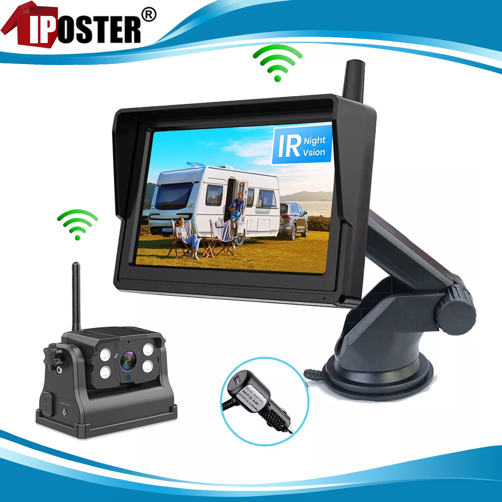 

iPoster Wireless Standby Mode Backup Camera Magnetic Rechargeable 5" With 1080P Monitor for Truck Trailer Night Vision No Wiring