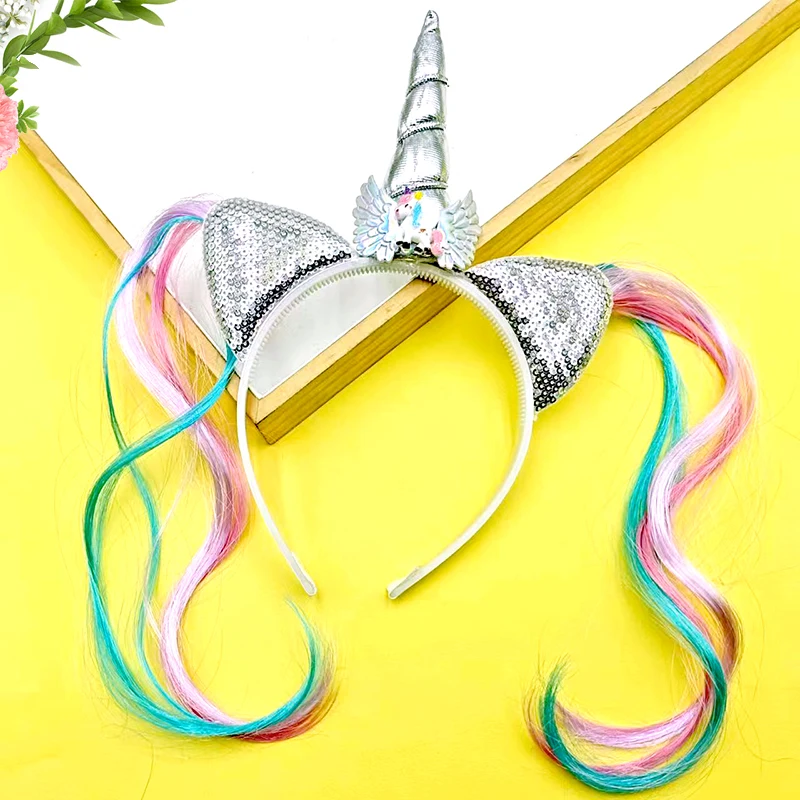 1Pcs Fashion Wig Ribbon Cartoon Cute Unicorn Hairbands Hair Hoop For Women Girls  Hair Accessories Headwear