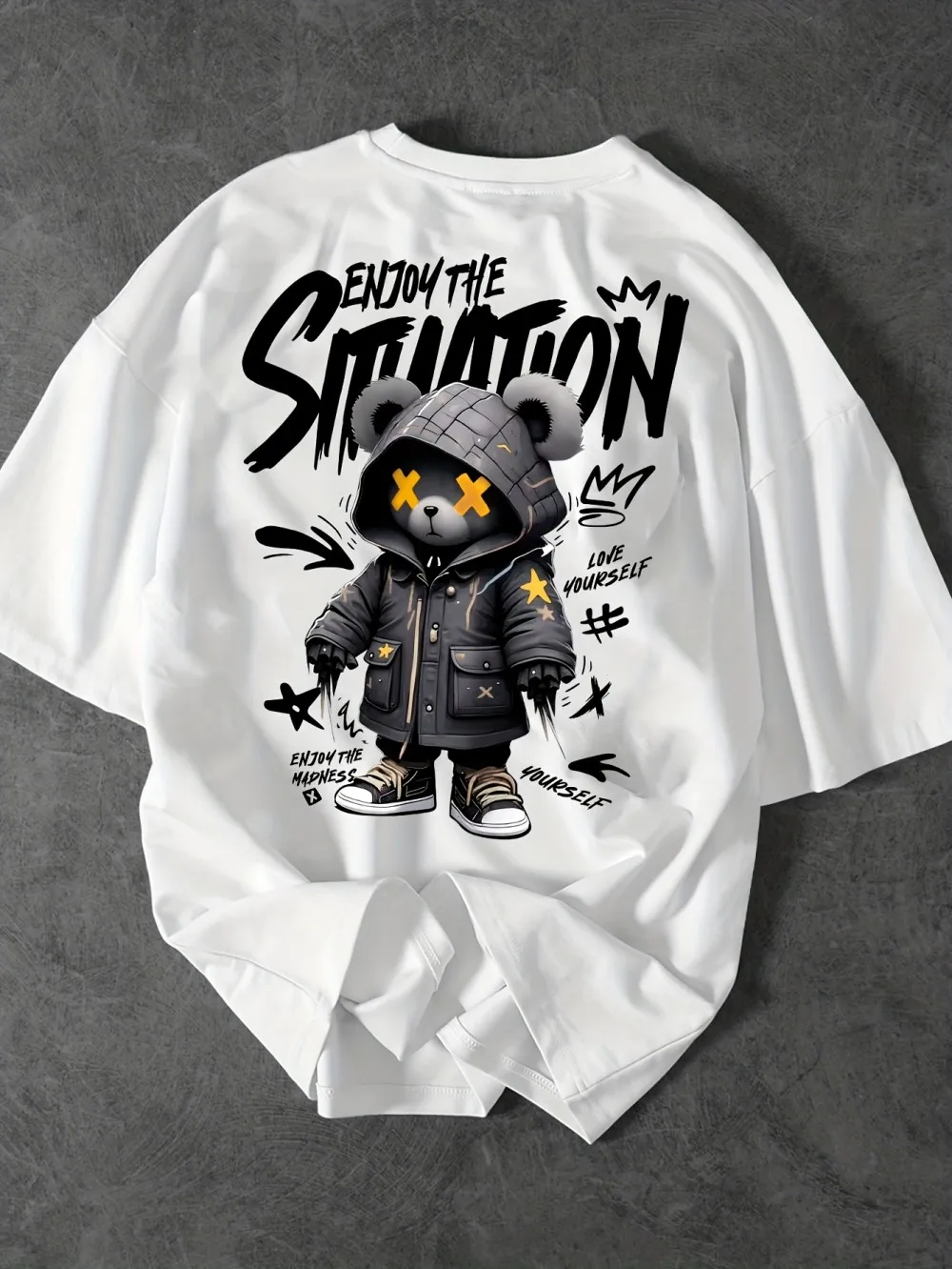 American men's summer horror teddy bear letter print comfortable and breathable round neck T-shirt outdoor street top
