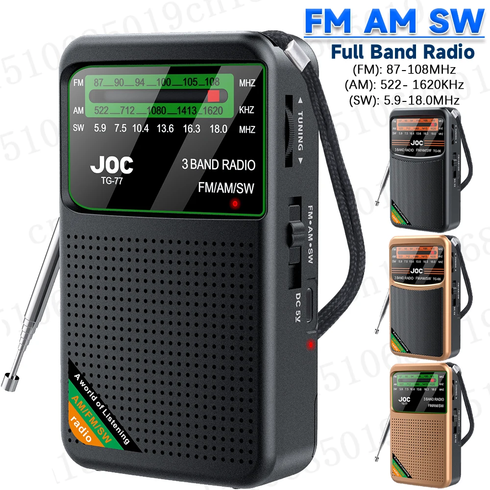 Emergency Pocket Radio FM AM SW Radio Built-in Speaker Battery Operated Radio Type-C Rechargeable Pointer Pocket Radio for Elder