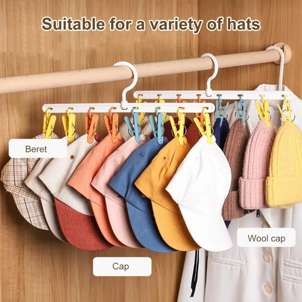 Hat Hanger 360 Rotation 8 Clips Dry Hats Good Bearing Capacity Sawtooth Jaw Space-Saving Hat Organizer Balcony Supply