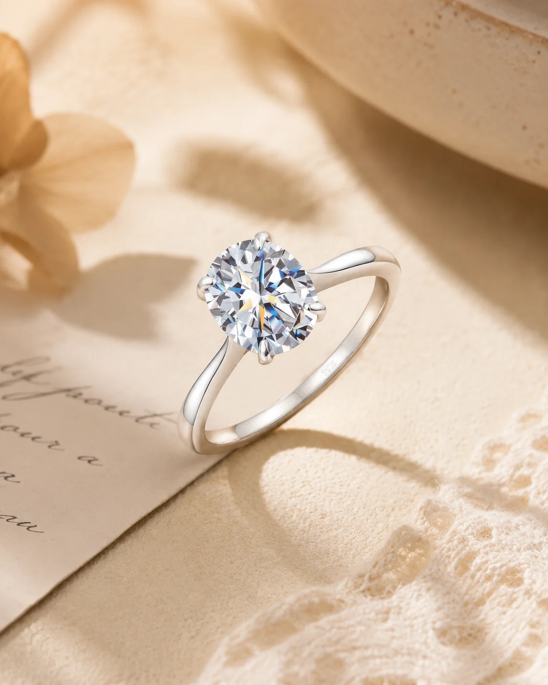 2CT D Color VVS1 Round Moissanite Engagement Ring, S925 Sterling Silver 18K White Gold Plated Solitaire Promise Wedding Band for Women