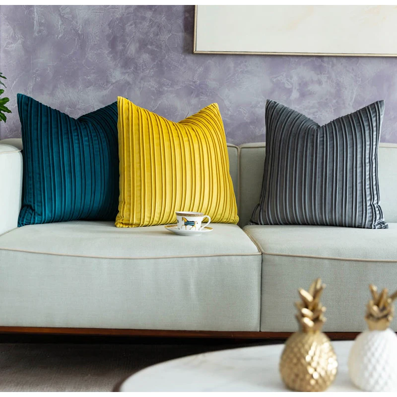 Medicci Home Designer Throw Pillow Covers INS Modern Farmhouse Striped Lemon Yellow Cushion Case For Bed Sofa Couch Decoration
