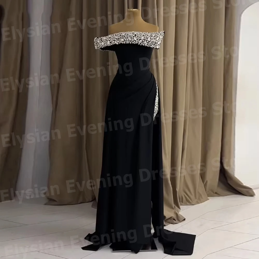 Elegant Women's Mermaid Off Shoulder Evening Dresses Customized Robe De Soirée Prom Gowns Beaded Side Slit Vestidos Para Mujer