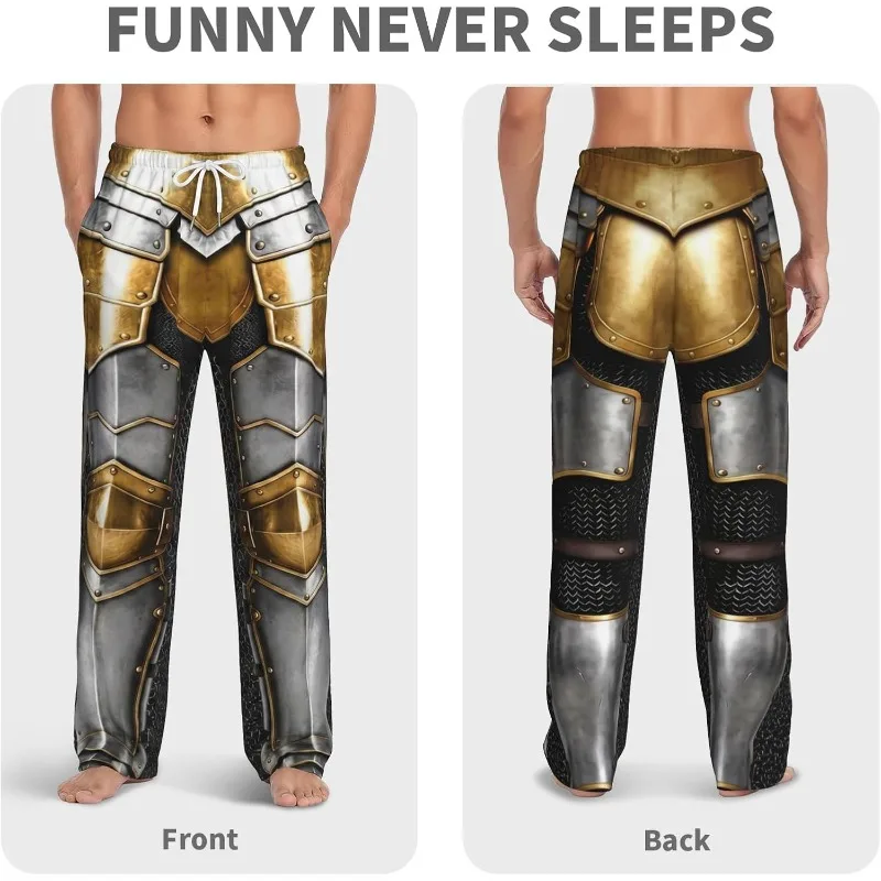Men Funny Medieval Knight Armor 3D Print Lounge Pants, Novelty Metal Suit Graphic Drawstring Casual Pajama Long Trousers