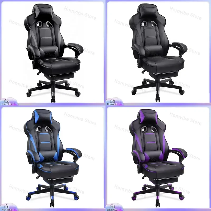 Cadeira Ergonômica para Jogos com Descanso para os Pés, Luz RGB e Alto-falantes Integrados para Gamers de PC, Cadeira de Escritório com Apoio Lombar A