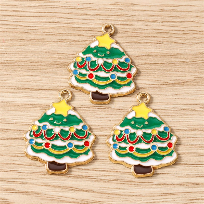 10 Stück 22x28mm Niedliche Emaille-Weihnachtsbaum-Anhänger für Schmuckherstellung, Halsketten, Ohrringe, Armbänder, DIY-Bastelzubehör – Detail 4