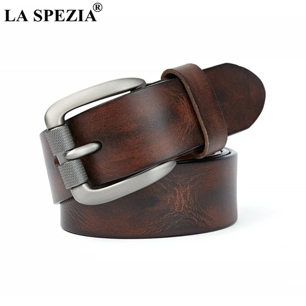 LA SPEZIA Genuine Leather Belt Male Vintage Men Belt for Trousers Cofee Brown Italian Leather Men Casual High Quality Belt Black