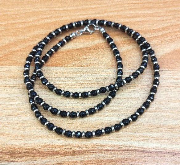 1pcs Faceted Agate + 1 pcs matte black onyx 65cm stainless steel necklace