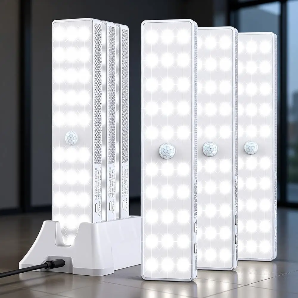 

6-Piece 30LED 8'' Dimmer Motion-Sensor LED Closet Light with Charging Station, Rechargeable Night Light for Wardrobe and Kitchen