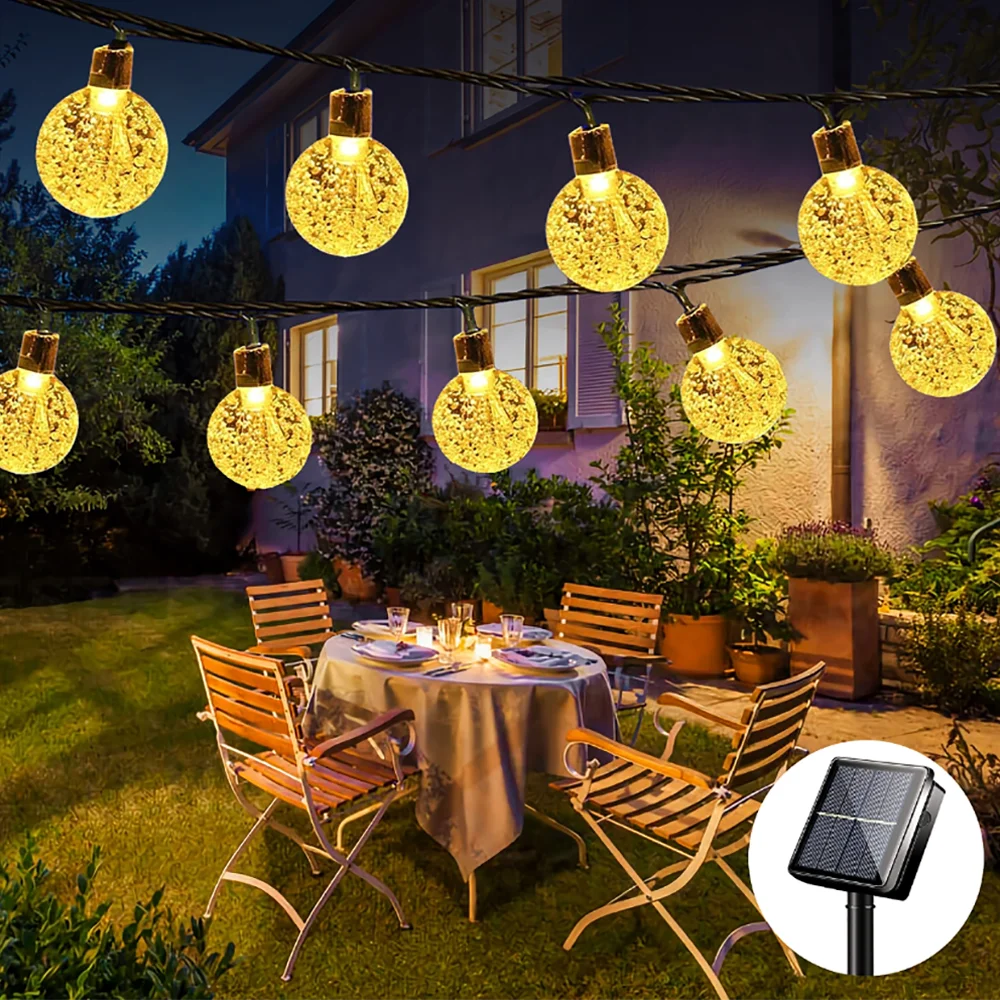 22M 200LED Waterproof Solar Bubble Ball Light Outdoor Crystal Ball String Light 8 Modes Christmas Garden Decor Landscape Light