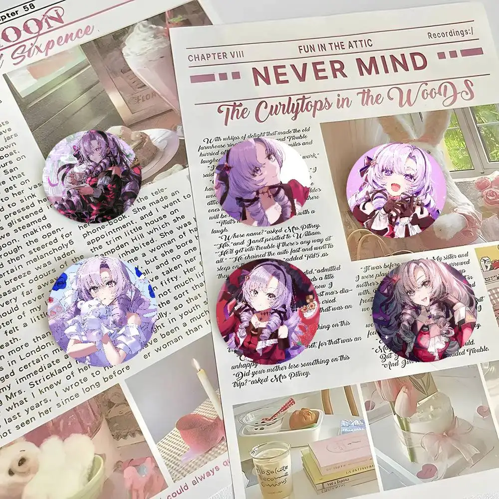 Hyakumantenbara Salome Anime N-nijisanji Round Badge Lapel Pins For Backpacks Briefcase Laser Brooch Clothes Gifts