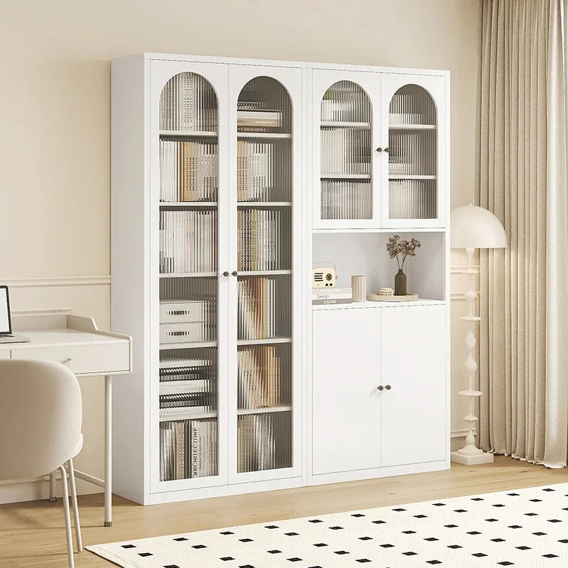 Dustproof Glass Door Bookcase Household Steel Display Cabinet with Door for Living Room Children's Locker Student Storage