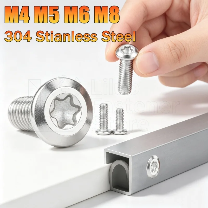 M4M5M6M8 304 Stainless Steel Flat Hex Head Torx Drive Screws Bolts for Large Furniture Connecting Rivet Joints Durable Fasteners