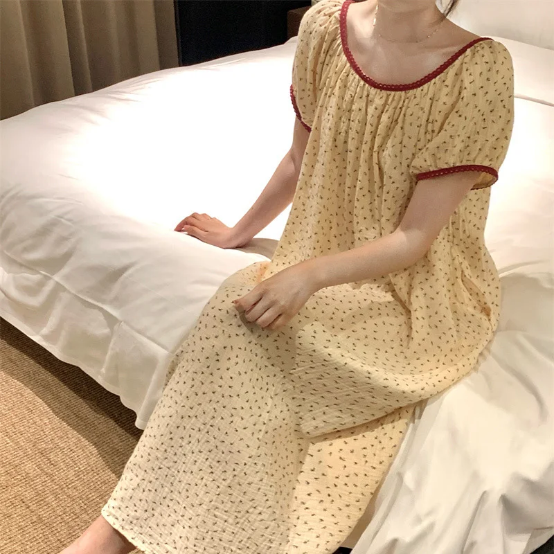 Sweet Girls Women 2026 Korean Sleepwear Dot Print Princess Nightgowns Nightwear Home Wear