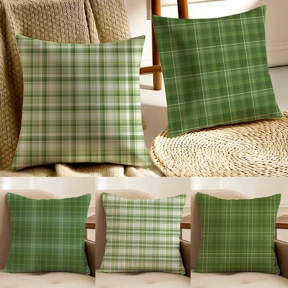 Retro green plaid Cushion Cover Pillowcase Anti-dustmite living Room Sofa Decor Cushion Room