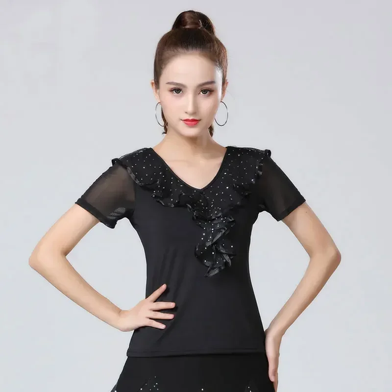 

Women Square Dance Clothes Lady Latin Dance Tops Stage Dancing Practice Latin Top Ballroom Tops Dance Shirt