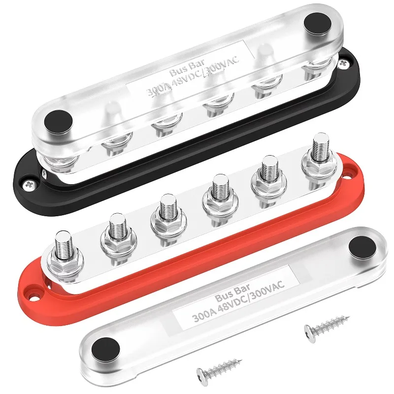 300A Electrical Busbar 6X 5/16'' Post(M8)Custom Power Car Audio Power  Distribution Block Copper Bus Bar Connector BB300-T6M8-C