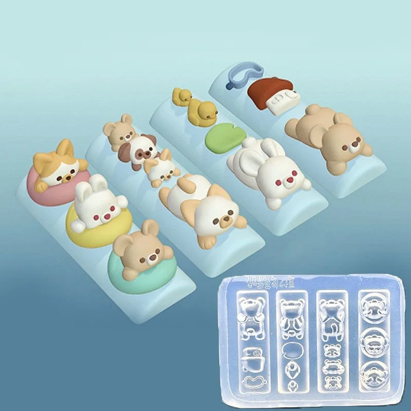 Molde 3D de silicona para decoración de uñas, dibujos animados de Hello Kitty, conejo, oso, tallado en relieve, diseño DIY, piezas de uñas, decoraciones con dijes, herramientas de manicura