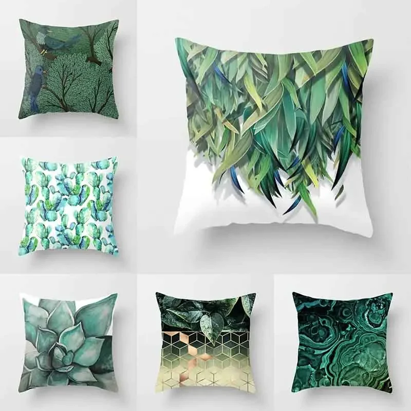 Luxury Home Decoration Pillowcase Potted Succulent Green Plant Pattern Cushion Cover Living Room Sofa Cushion Cover