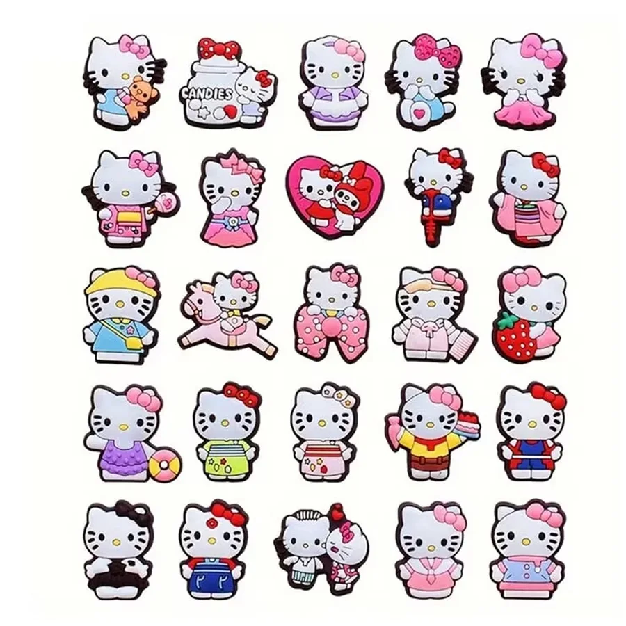 MESUCA 25pcs Hello Kitty Shoe Decorations Accessories Charms For Clogs Bogg Bag Bubble Slides Sandals, Gift Idea for Birthday
