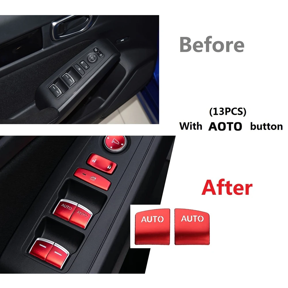 For 11Th Gen Honda Civic 2022 Window Glass Lift Switch Button Cover Trim Sticker Accessories,with AUTO Button, Red 13PCS