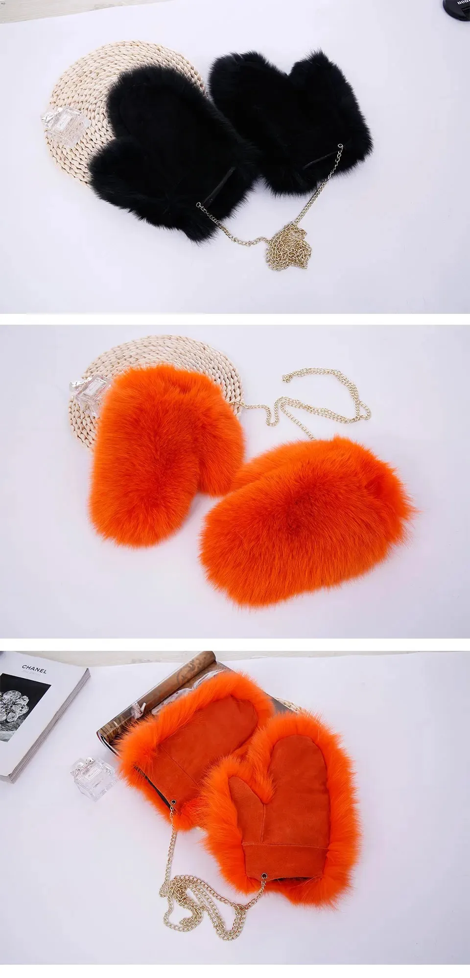 Neue Marke Winter Frauen natürliche echte Fuchs Pelz Handschuhe warm echte Fuchs Pelz Fäustlinge Mädchen Mode Luxus echte Fuchs Pelz Handschuh – Detail 3